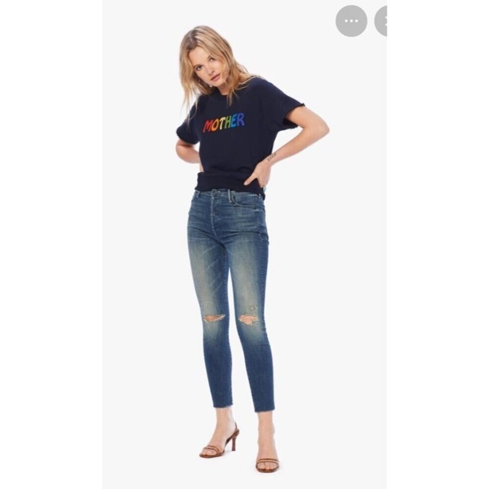 Mother The Stunner Ankle Fray Jeans 26 Field of Dreams Distressed